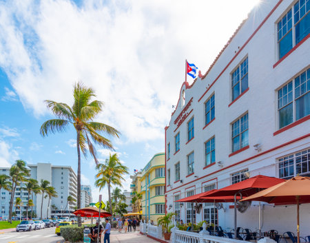 Miami Beach, USA - February 26, 2019: Cloudy day in Ocean Drive in South Beachのeditorial素材