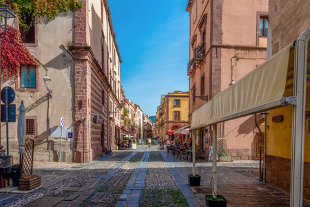 Bosa, ITA - October 25, 2022: City life in old town Bosaのeditorial素材