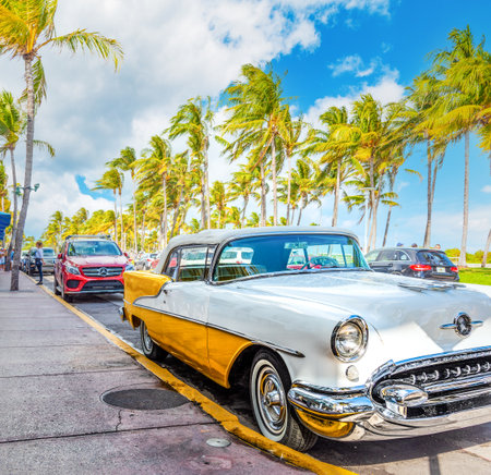 Miami Beach, USA - February 26, 2019: Oldsmobile Rocket 88 parked in Ocean Driveのeditorial素材