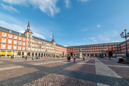 Madrid, SP - January 22, 2020: City life in world famous Plaza Mayorのeditorial素材
