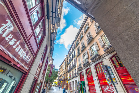 Madrid, SP - January 22, 2020: City life in downtown Madrid under a cloudy skyのeditorial素材