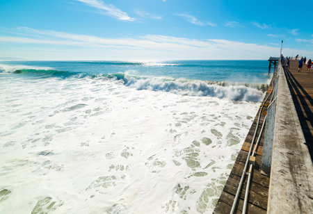 Waves in Pacific Beach in San Diego seen from the pier. California, USAの写真素材