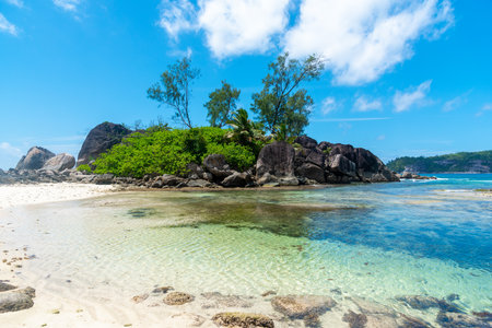 Port Glaud beach on a sunny day. Mahe island, Seychellesの写真素材