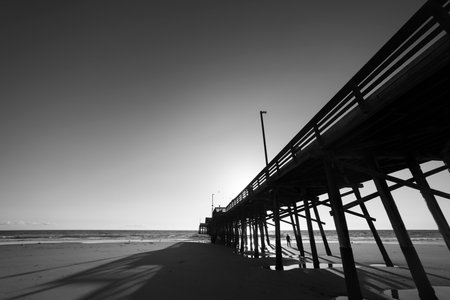 Newport Beach pier at sunset in Black and White. California, USAの写真素材