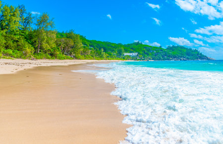 Anse Intendance beach colorful shore. Mahe island, Seychellesの写真素材