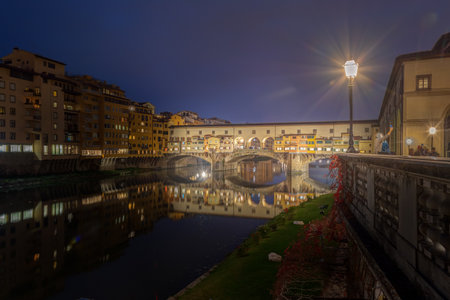 Ponte Vecchio in Florence by night. Tuscany, Italyの写真素材