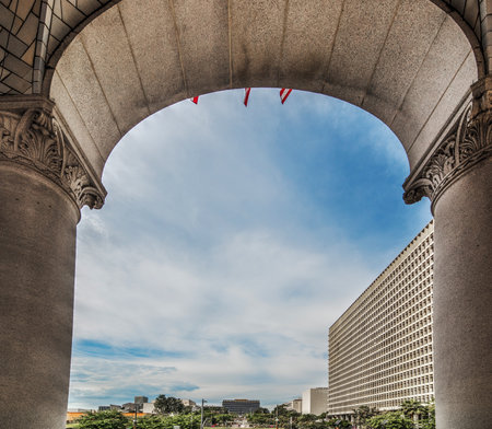 arches in Los Angeles city hall, Californiaの写真素材
