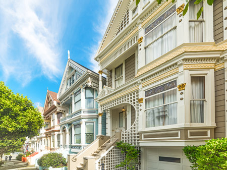world famous painted ladies in San Francisco, Californiaの写真素材