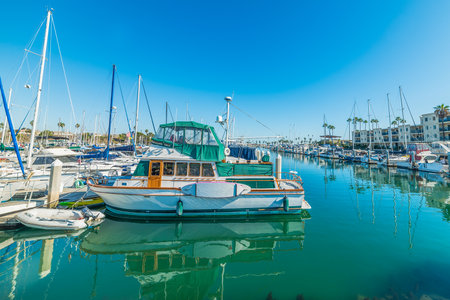 Boats in Oceanside harbor, Californiaの写真素材