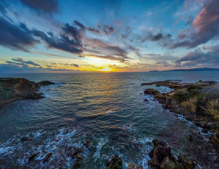 Colorful sunset in Alghero shoreline. Sardinia, Italyの写真素材
