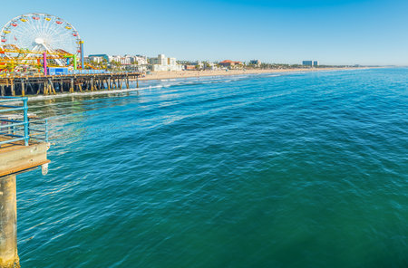 Santa Monica coastline seen from the pier, Californiaの写真素材