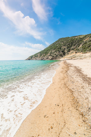 Golden sand in Solanas shore, Sardiniaの写真素材