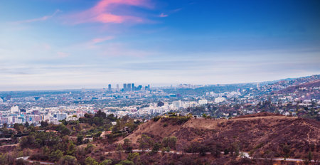 Clear sky over Los Angeles at sunset. California, USAの写真素材