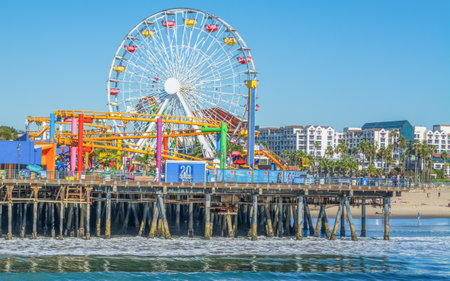 Amusement park on a pier in Californiaの写真素材