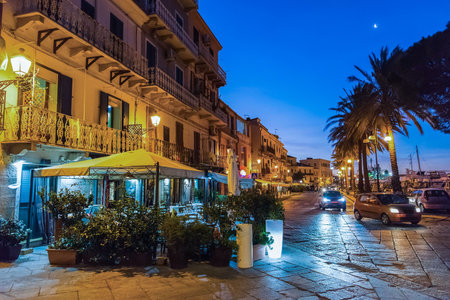 La Maddalena seafront by night. Sardinia, Italyの写真素材