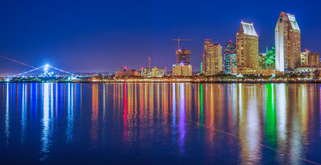 Downtown San Diego seen from Coronado island at night. California, USAの写真素材