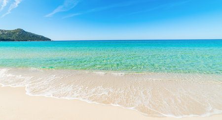 Golden shore in Cala Sinzias, Sardiniaの写真素材
