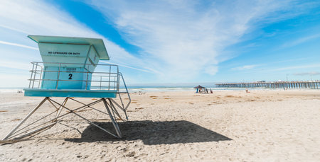 lifeguard hut in Pismo Beach, Californiaの写真素材