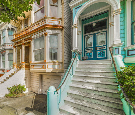 San Francisco, CA, USA - October 30, 2016: world famous Painted Ladies in Alamo squareの写真素材