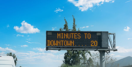 Minutes to downtown board in a freeway in Los Angeles. California, USA