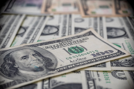 Macro view of a 100 dollars bill with selective focus