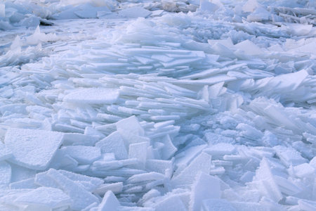 Abstract texture of ice and snow on the lake. Background texture. Horizontal orientation.