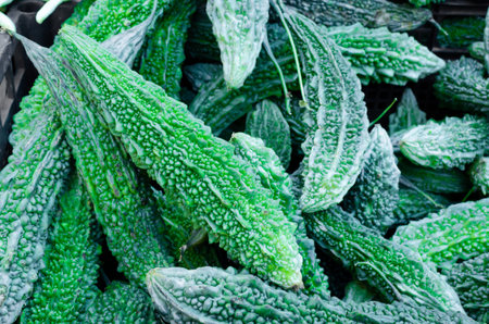 Exotic vegetable - Momordica green or bitter melon. concept of healthy eating. horizontal...