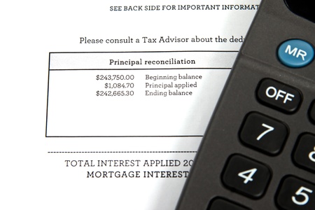 Tax document showing mortgage balanceの写真素材
