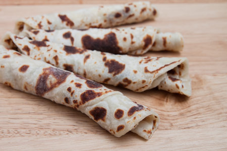 Traditional Norwegian holiday lefse rolled up
