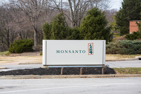 SAINT LOUIS, UNITED STATES - December 17, 2017: Monsanto sign at entrance to global research headquarters at Chesterfield campusのeditorial素材
