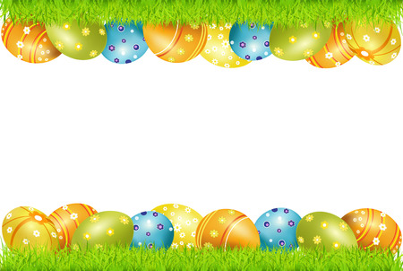 frame of Easter eggs and green grassのイラスト素材