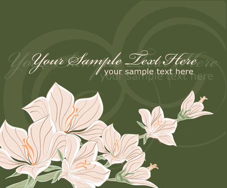 Vector gentle beige flowers on dark green backgroundのイラスト素材