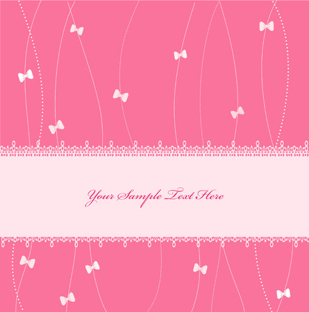 Pink Vector greeting card with ribbons and laceのイラスト素材