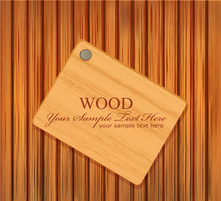 vector wooden plaque nailed to a wooden backgroundのイラスト素材