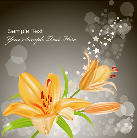 vector card: orange lilies on a gray background of brilliantのイラスト素材