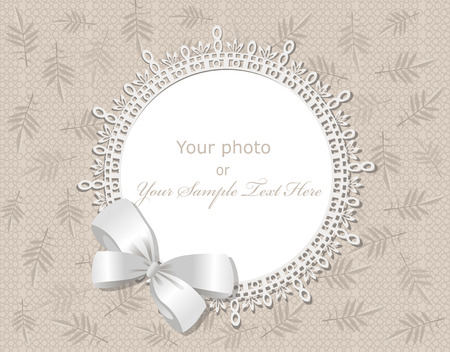 vector lace picture frame on a beige background with leavesのイラスト素材