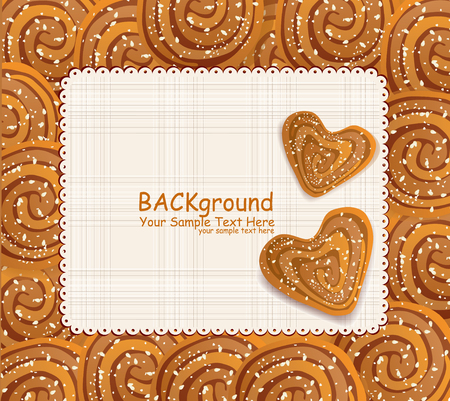 vector background with a heart-shaped cookies sprinkled with sesame seeds and sugarのイラスト素材