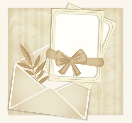 congratulations retro background with ribbon, envelopes, leafのイラスト素材