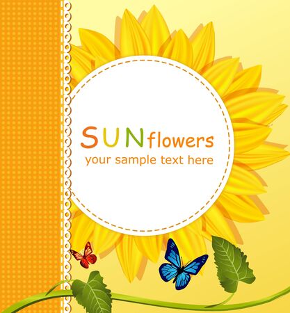 vector holiday background with a round card, sunflowersのイラスト素材