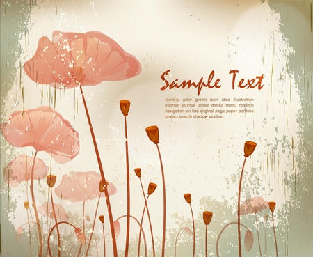 vector grunge background with poppiesのイラスト素材