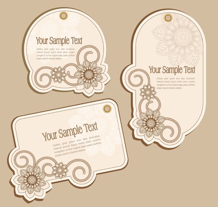 Vector Price Tags beige with floral patternsのイラスト素材