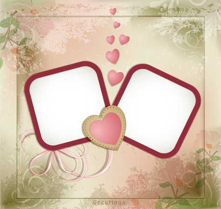  vintage grunge background with two frames and heartsのイラスト素材