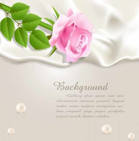 Elegant holiday vector background with silk, pearls and a pink roseのイラスト素材