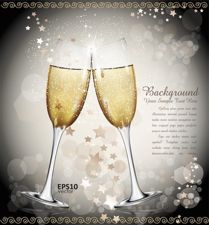 New Year background with two glasses of wine, the starsのイラスト素材