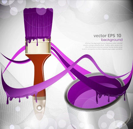 abstract background with a brush and a can of purple paintのイラスト素材