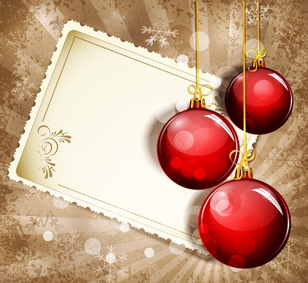 Vintage, grunge background with snowflakes, greeting cards and red  New Year ballsのイラスト素材