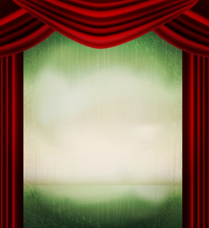 vector vintage grunge background with red curtainsのイラスト素材