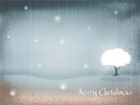 vector holiday, New Year's, retro background with tree and falling snowのイラスト素材