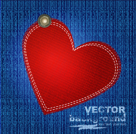 vectors jeans background with rivet and red heartのイラスト素材