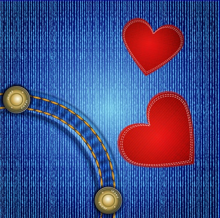 jeans background with rivet and two red heartのイラスト素材